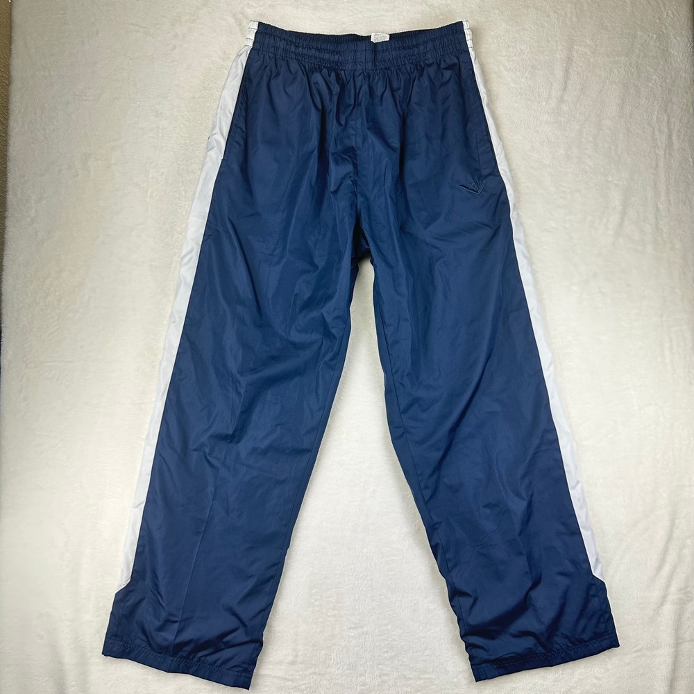 Pony Track Pants Mens Large Relaxed L Navy Blue‎ White Stripe Windbreaker Y2K